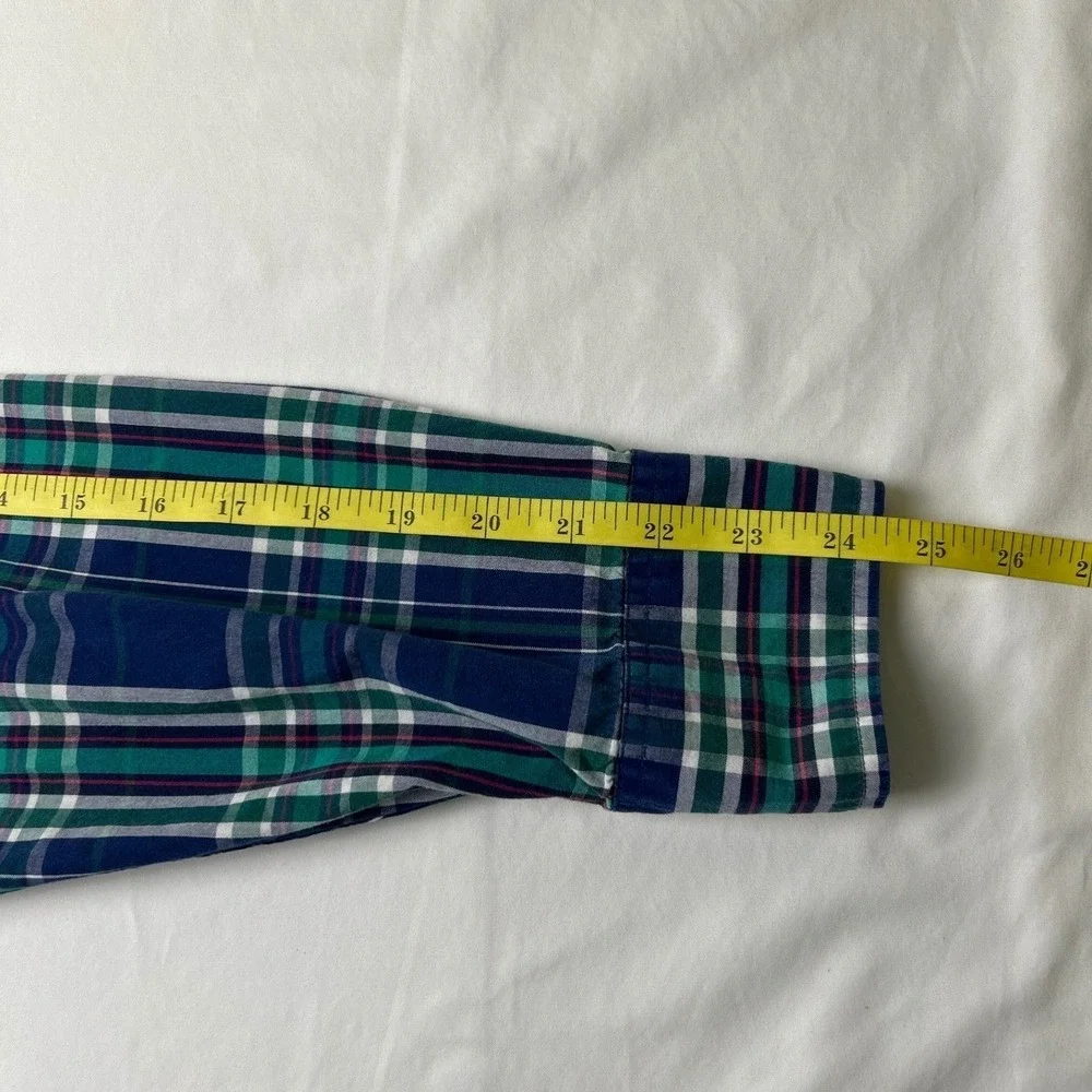 J.Crew Mens Button Down Flannel Shirt Blue Green Plaid Size M Tailored Cotton